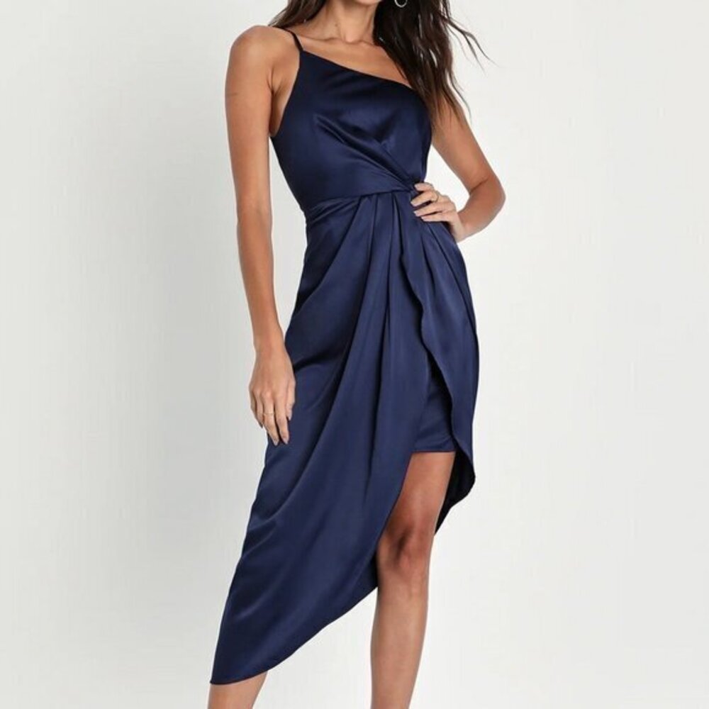 Lulu's Midnight Blue Draped Midi Dress